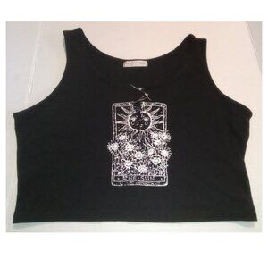Romwe "The Sun" Tarot Card Black/White Graphic Crop Top Women's Size Large 8/10